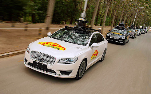 Baidu autonomous cars in transit